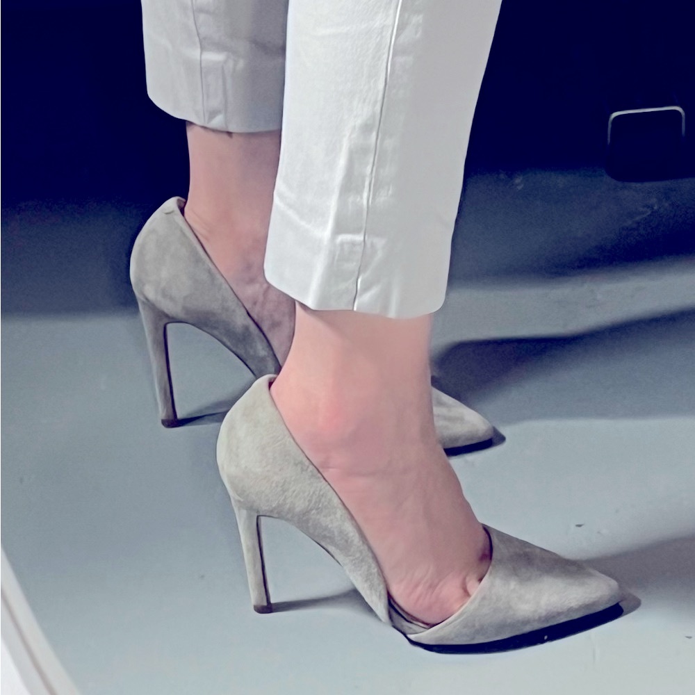 Pointed toe D’orsay suede heels
